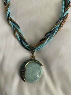 NWOT Harlorki Women’s Handmade Pendant Beaded Necklace, Turquoise